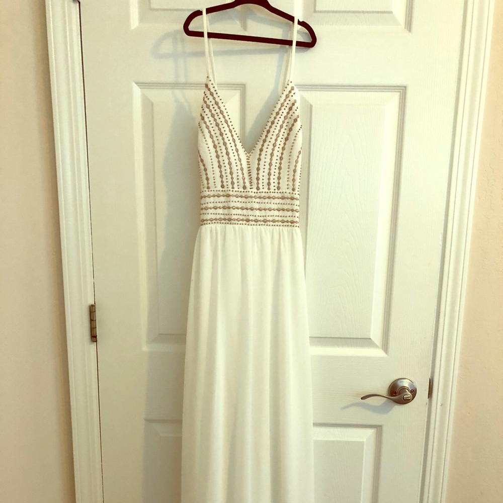 Lulu’s White/Gold Beaded Maxi